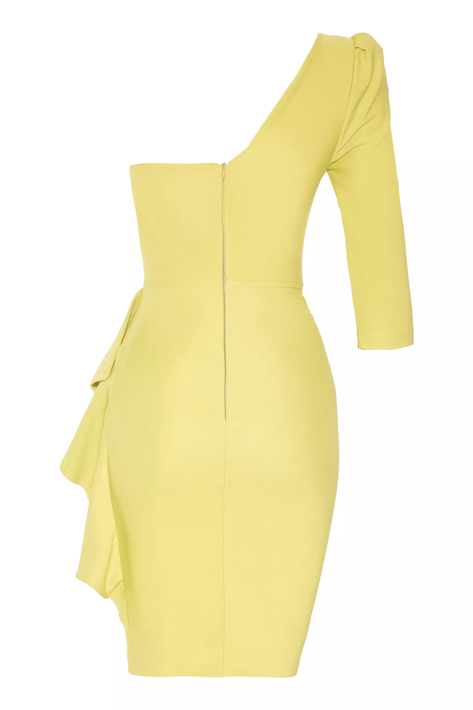 Yellow Crepe One Arm Mini Dress