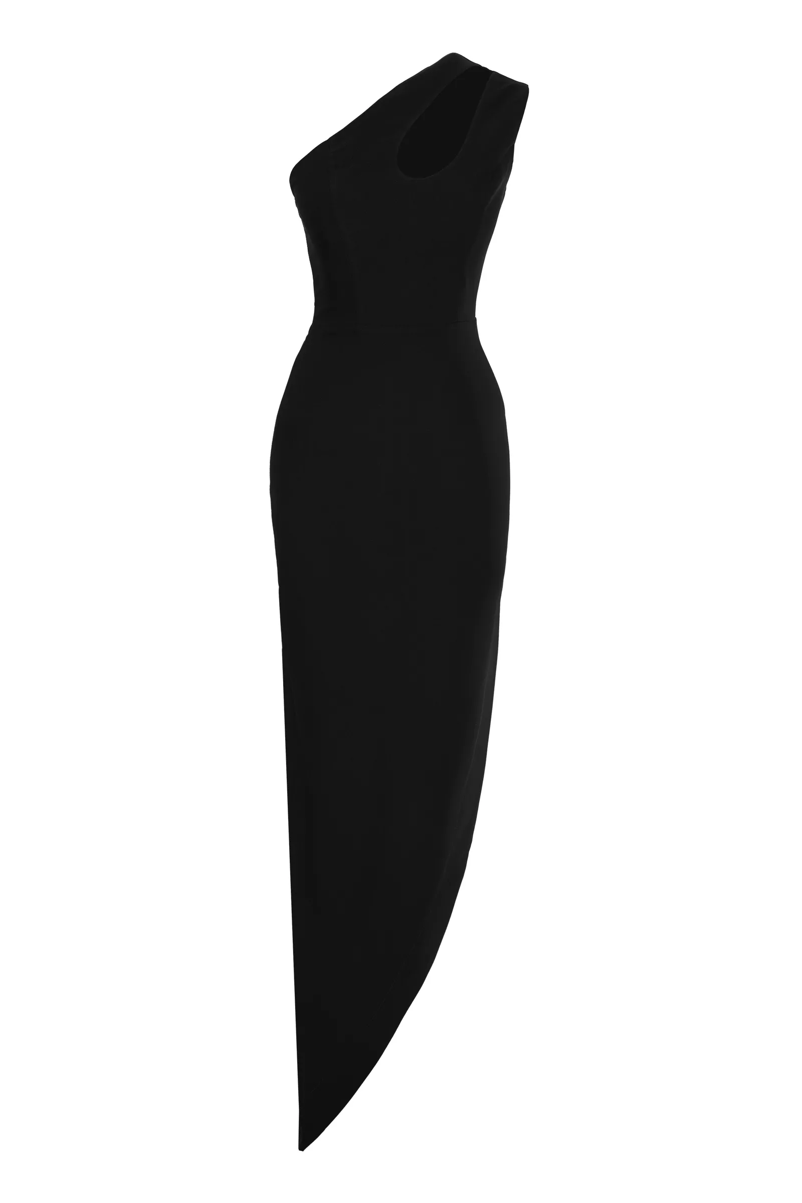 Black plus size crepe one arm long dress