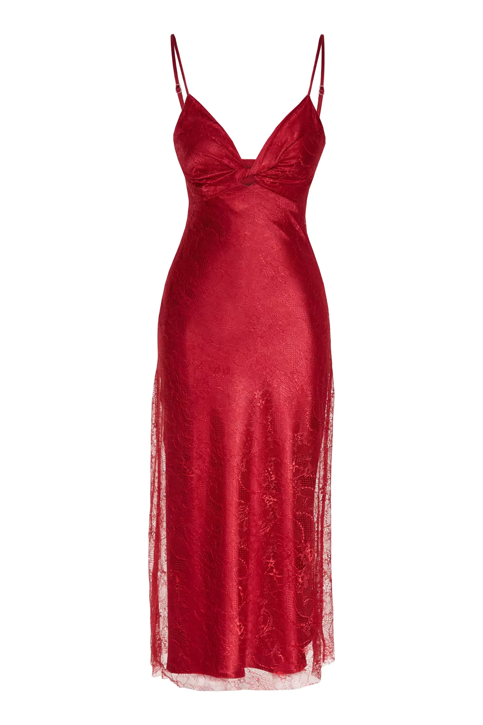 Red lace sleeveless midi dress