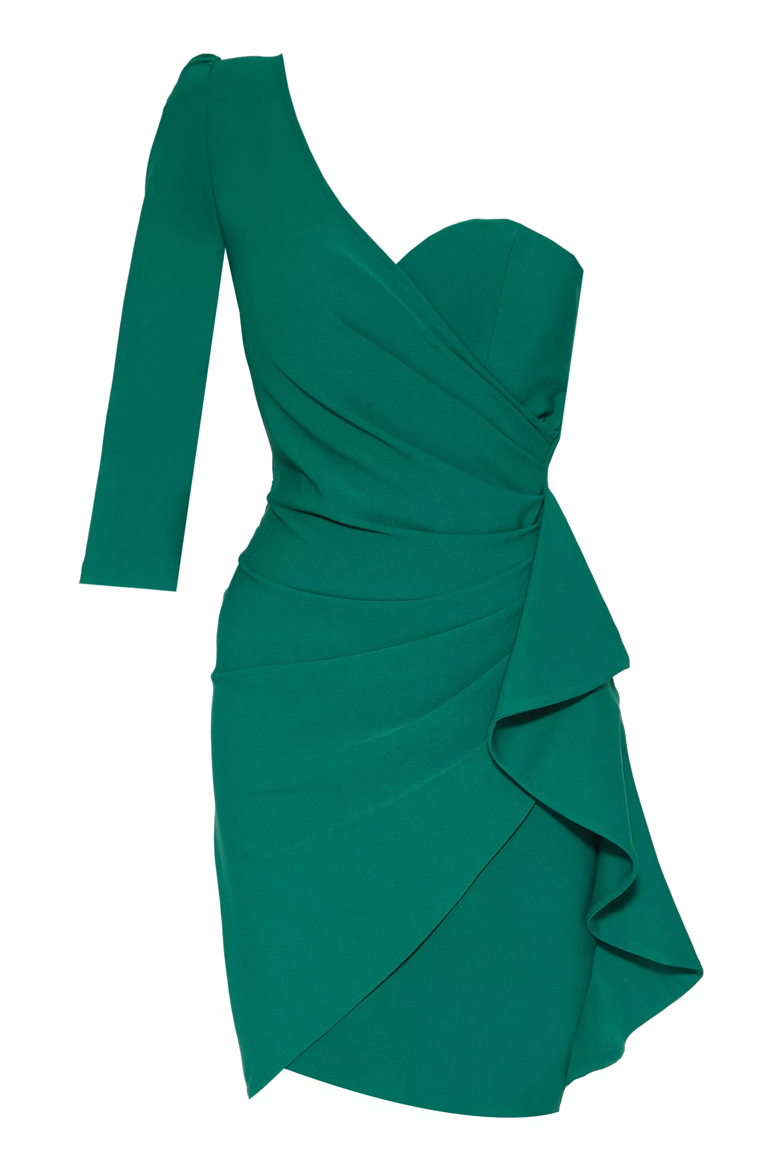 Green Crepe One Arm Mini Dress