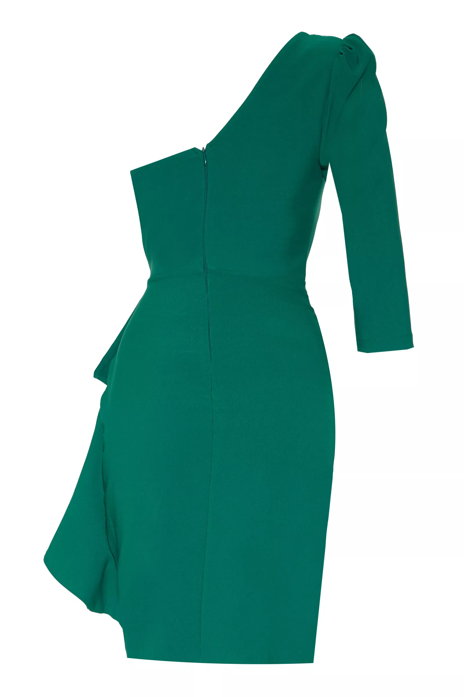 Green Crepe One Arm Mini Dress