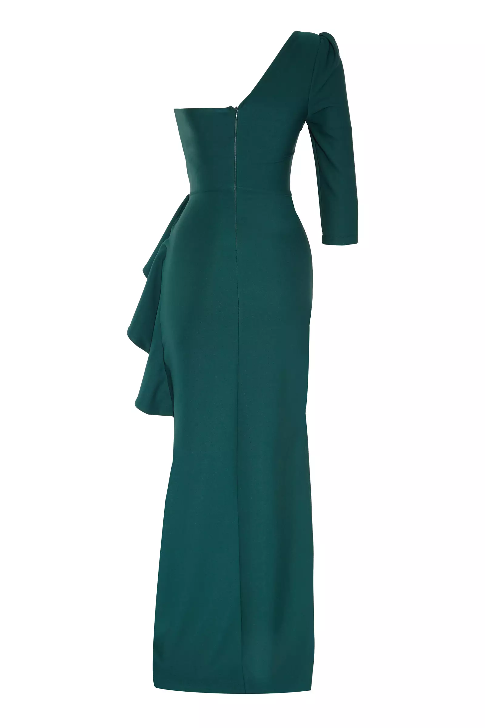 Green Crepe One Arm Maxi Dress