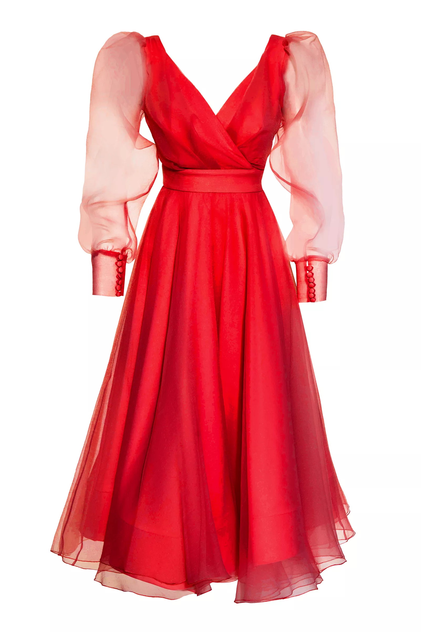 Red tulle long sleeve maxi dress