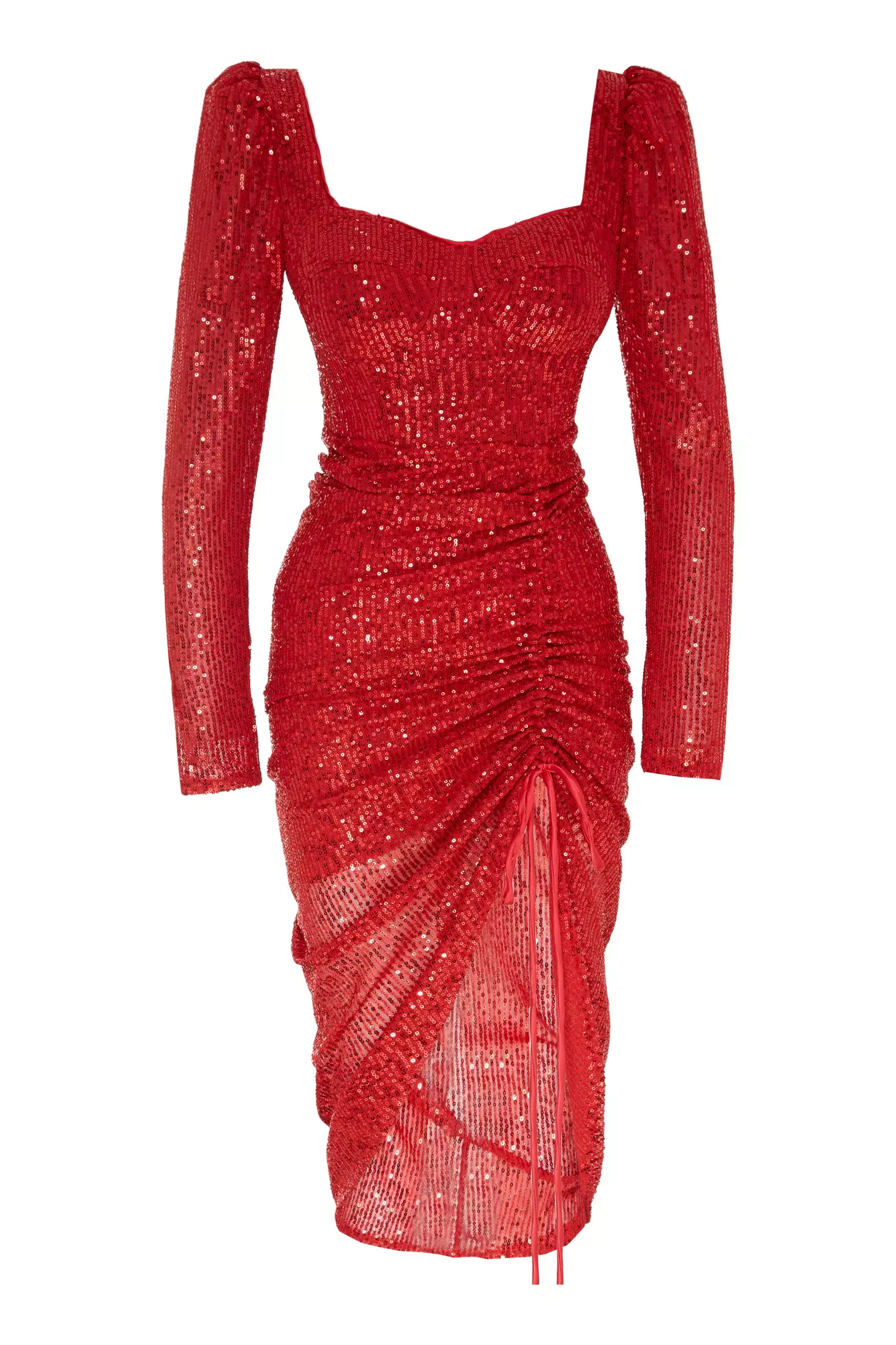 Red sequin long sleeve maxi dress