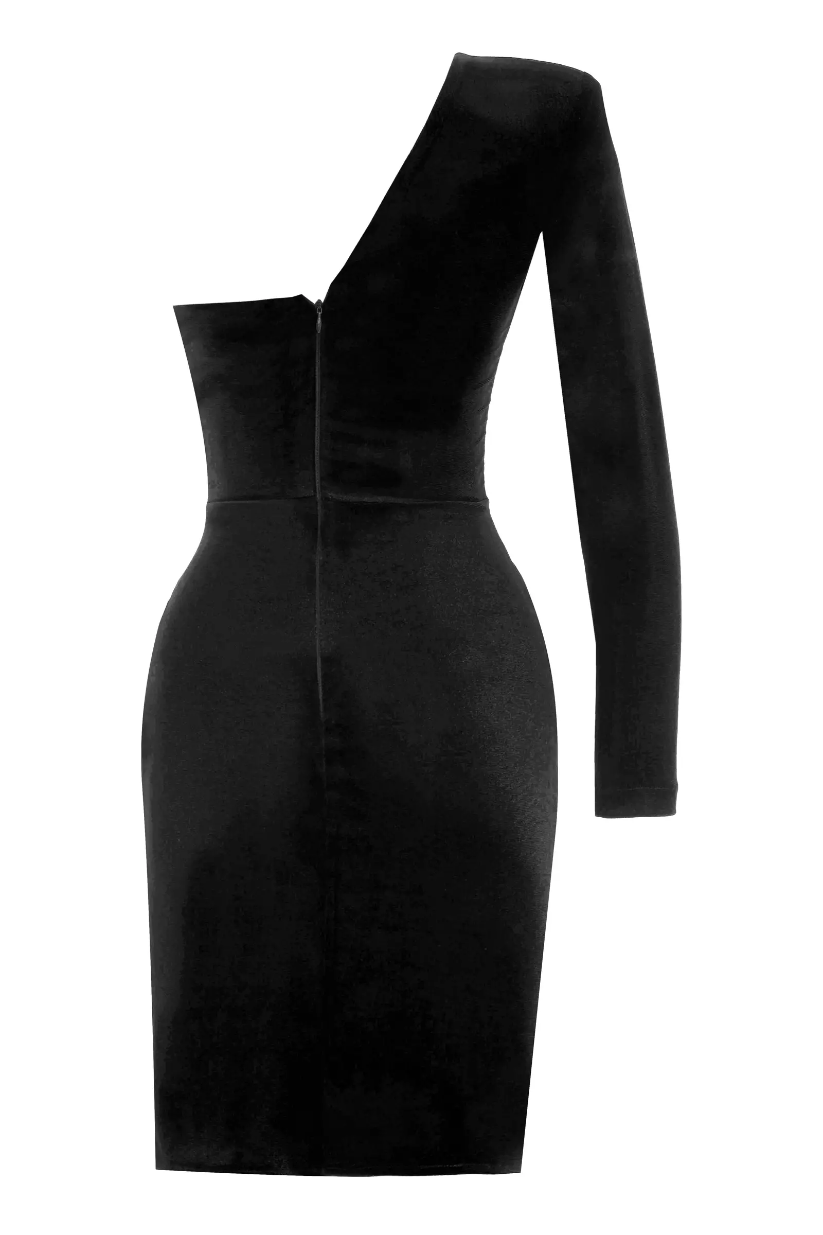 Black velvet one arm mini dress