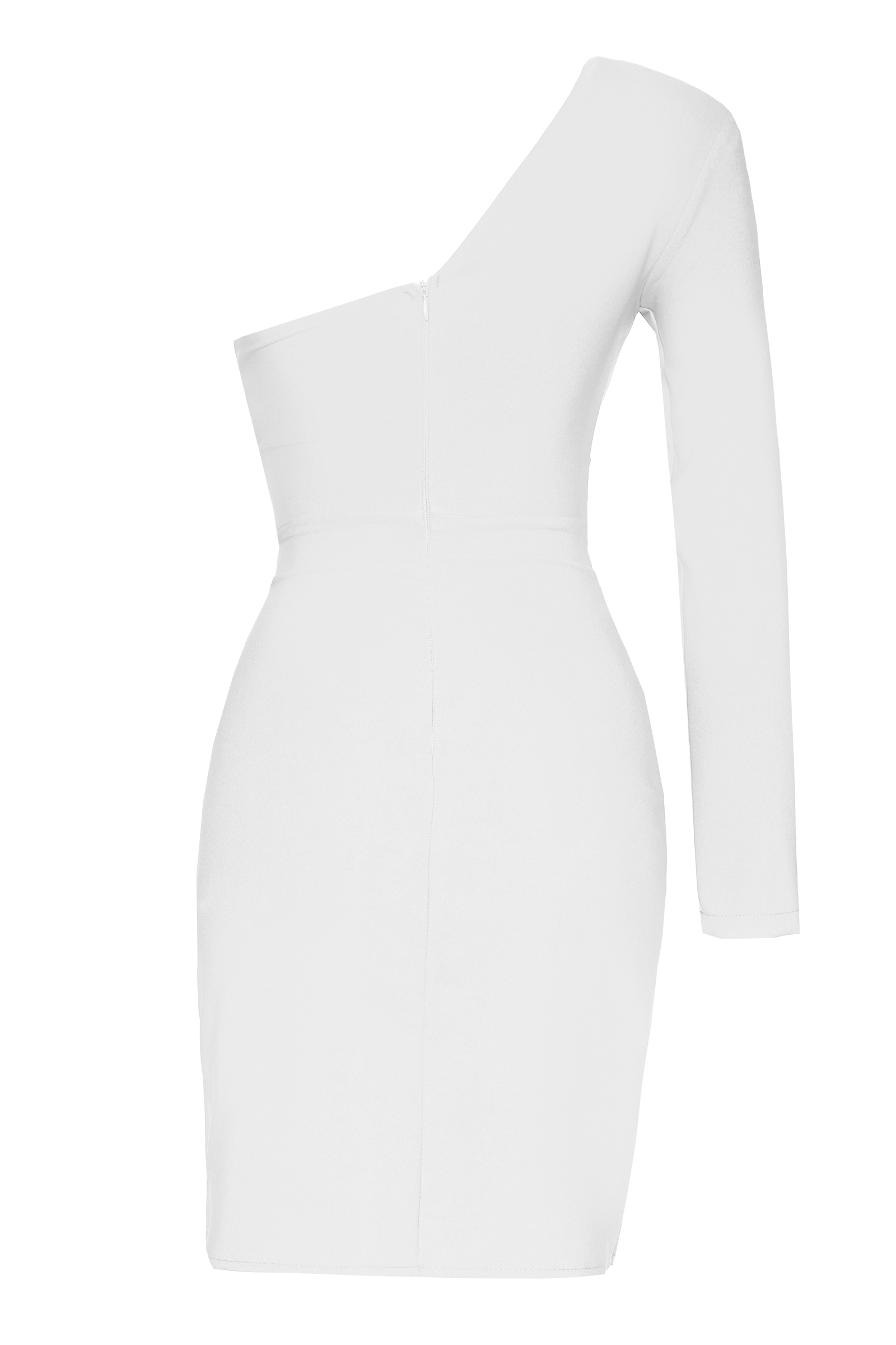 White Crepe One Arm Mini Dress
