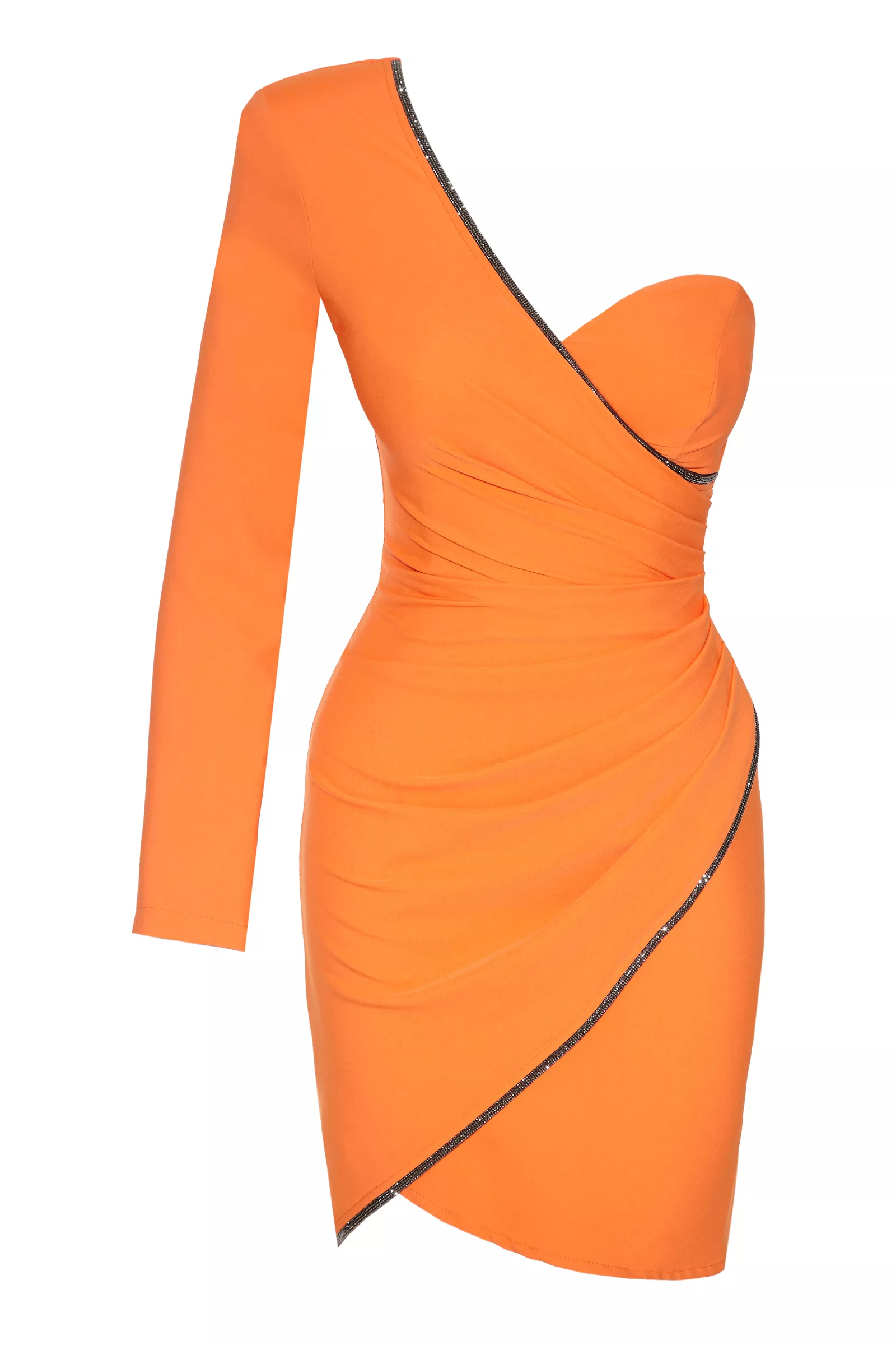 Orange crepe one arm mini dress